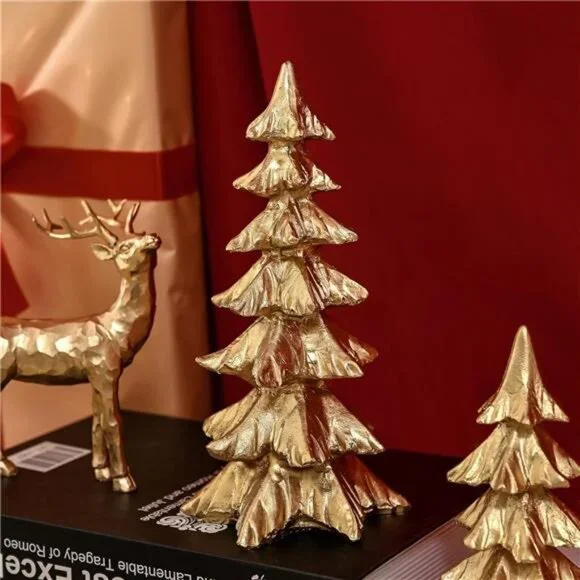 Gold Christmas Tree Figurines, Small Resin Christmas Trees Home Decor, Tabletop - Picture 4 of 8